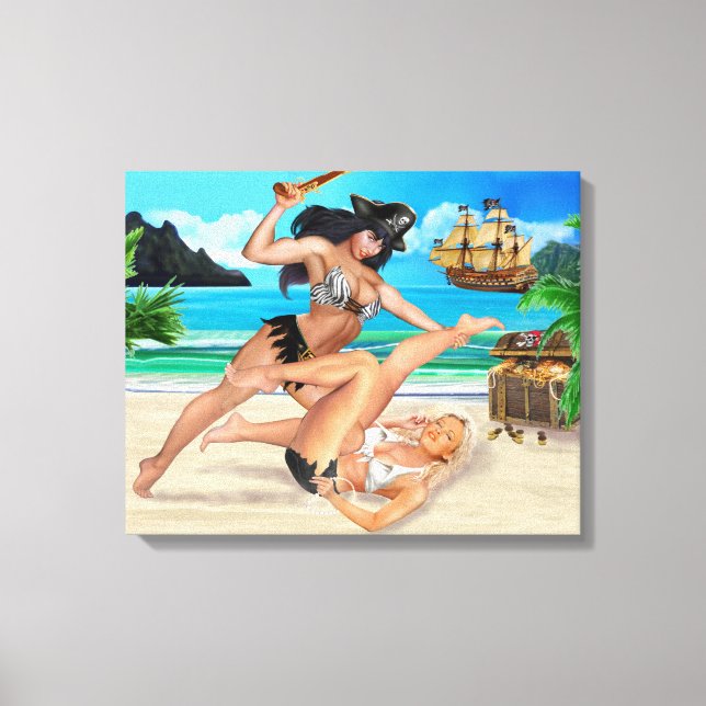 PIRATE GIRLS CATFIGHTING CANVAS PRINT (Front)