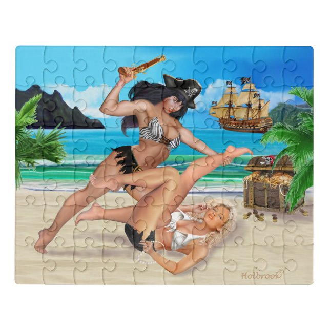 PIRATE GIRLS CATFIGHTING JIGSAW PUZZLE (Puzzle Horizontal)