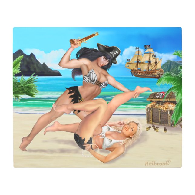 PIRATE GIRLS CATFIGHTING METAL PRINT (Front)