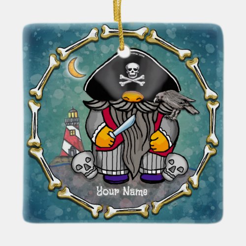 Pirate Gnome custom name Ceramic Ornament