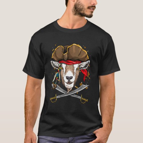 Pirate Goat Jolly Roger Flag Nautical Farmer Goat  T_Shirt