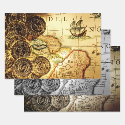 Pirate Gold Treasure Map Wrapping Paper Sheets