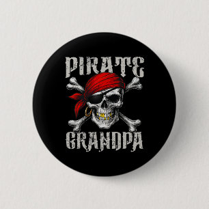 Pirate Grandpa Jolly Roger Flag And Skull Crossbon Button