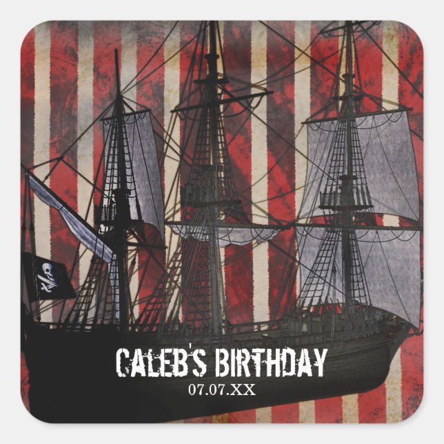 Pirate Grunge Birthday Party Favor Stickers (Front)
