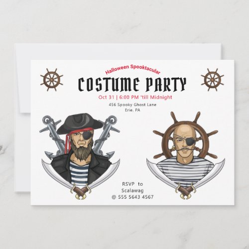 Pirate Halloween Costume Party Adult  Invitation