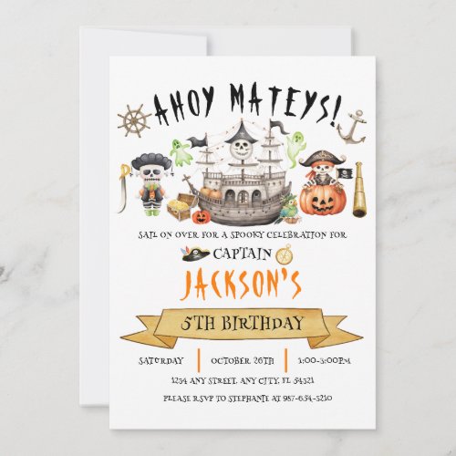 Pirate Halloween Kids Birthday Invitation