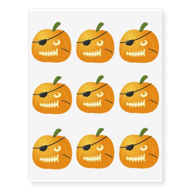 Pirate Halloween pumpkin cartoon Temporary Tattoos (Front)