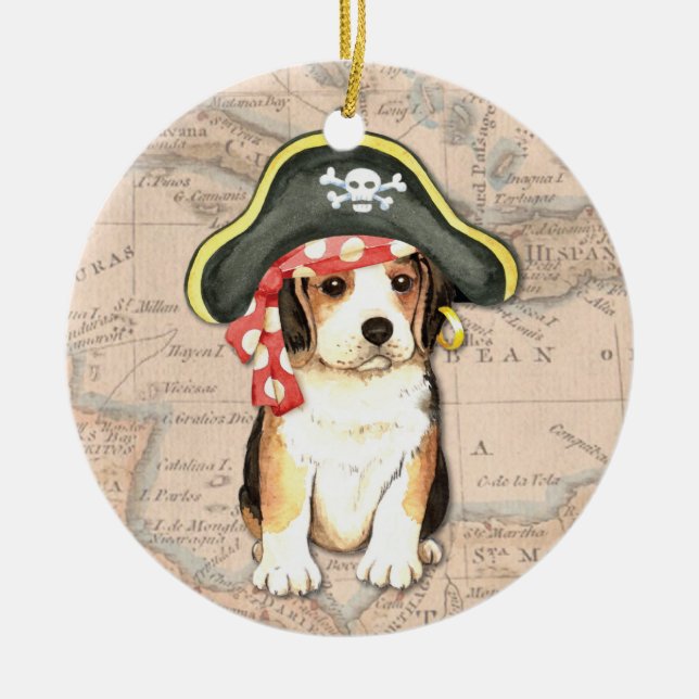 Pirate Hat Beagle Ceramic Ornament (Front)