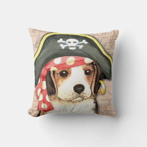 Pirate Hat Beagle Throw Pillow