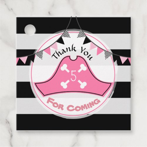 Pirate Hat Pink Birthday Thank You Favor Tags