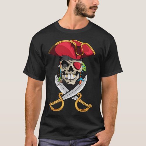 Pirate Head Skull With Pirate Hat Crossed Sword T_Shirt
