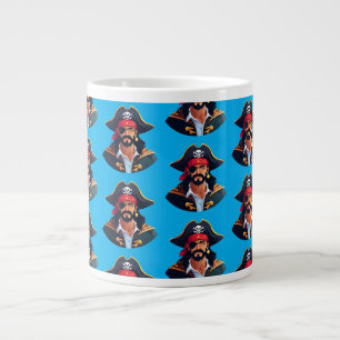 Pirate head with hat sailor and Eye Patch and Bear Giant Coffee Mug