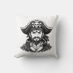 Pirate head with hat sailor and Eye Patch and Bear Throw Pillow