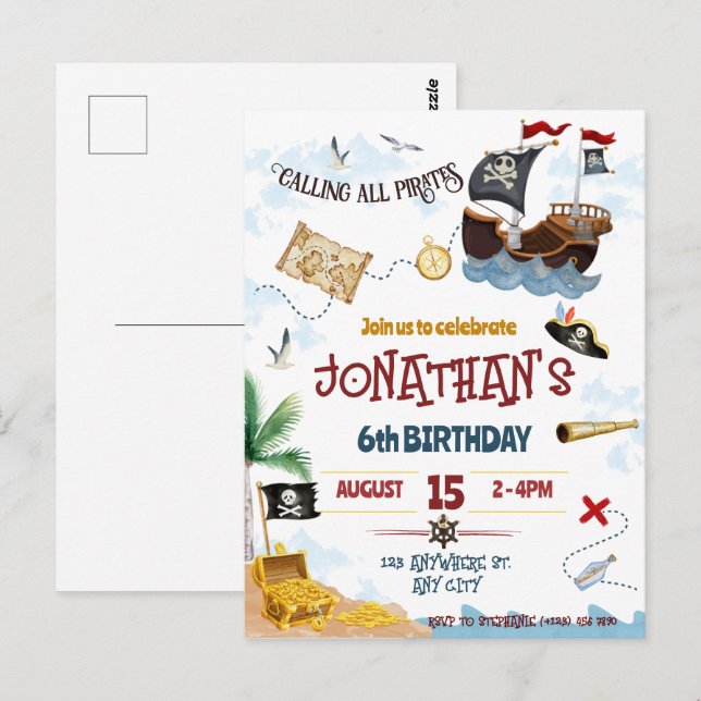 Pirate invitation Instant Download Postcard (Front/Back)