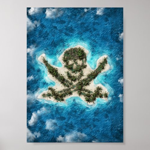 Pirate Island Skull and Bones Unique Fantasy Art Poster