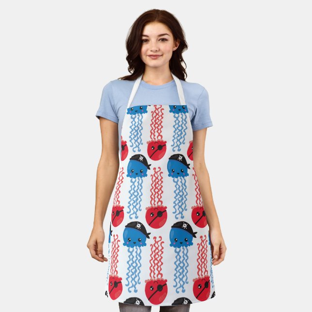 Pirate Jellyfish, Jellyfish Pattern, Sea Animals Apron (Worn)