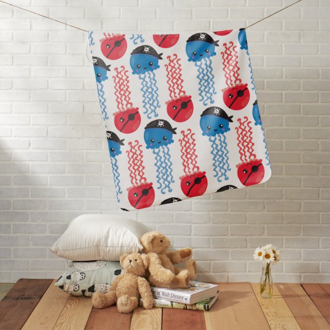 Pirate Jellyfish, Jellyfish Pattern, Sea Animals Baby Blanket (In Situ)