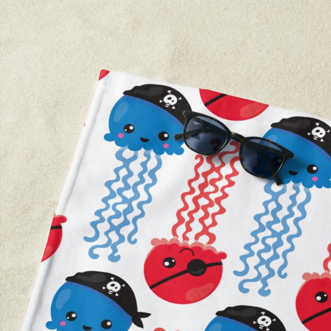Pirate Jellyfish, Jellyfish Pattern, Sea Animals Beach Towel (In Situ)
