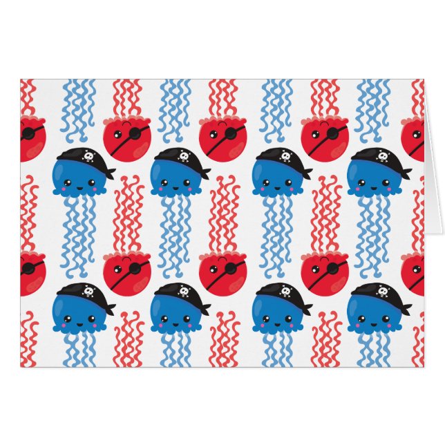 Pirate Jellyfish, Jellyfish Pattern, Sea Animals Cards (Front Horizontal)