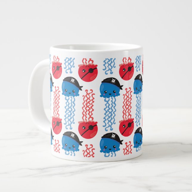 Pirate Jellyfish, Jellyfish Pattern, Sea Animals Giant Coffee Mug (Front Left)