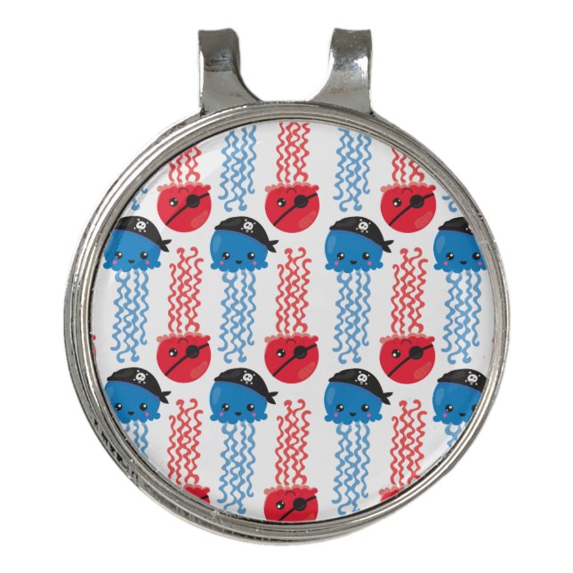 Pirate Jellyfish, Jellyfish Pattern, Sea Animals Golf Hat Clip (Front)