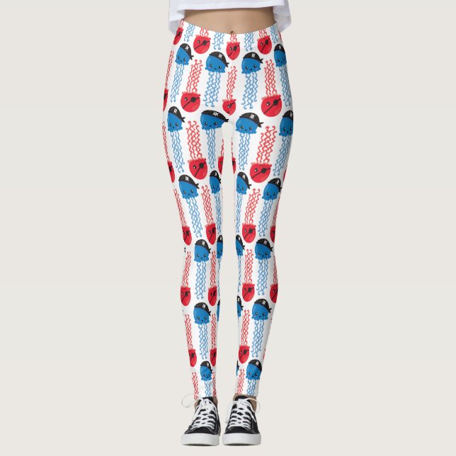 Pirate Jellyfish, Jellyfish Pattern, Sea Animals Leggings (Front)