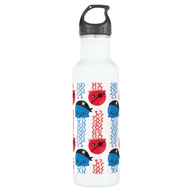 Pirate Jellyfish, Jellyfish Pattern, Sea Animals Stainless Steel Water Bottle (Front)
