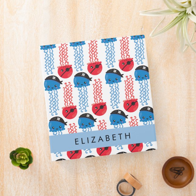 Pirate Jellyfish, Jellyfish Pattern, Your Name 3 Ring Binder (In Situ)
