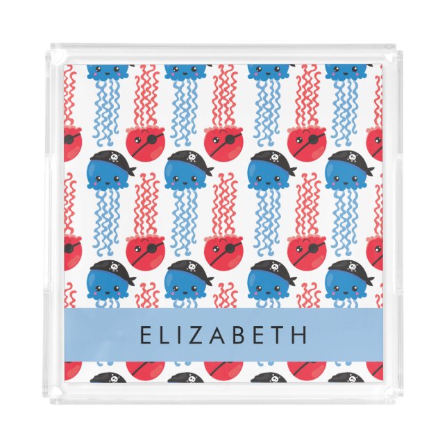 Pirate Jellyfish, Jellyfish Pattern, Your Name Acrylic Tray (Front)