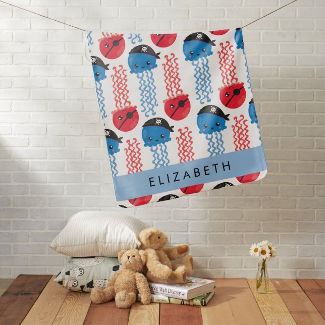 Pirate Jellyfish, Jellyfish Pattern, Your Name Baby Blanket (In Situ)