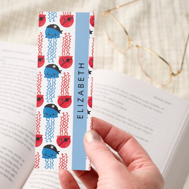 Pirate Jellyfish, Jellyfish Pattern, Your Name Bookmarks (Hand)
