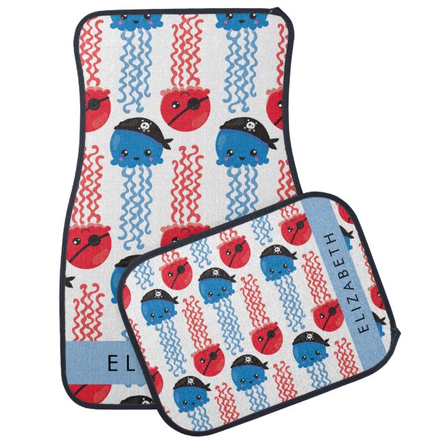 Pirate Jellyfish, Jellyfish Pattern, Your Name Car Floor Mat (Set)