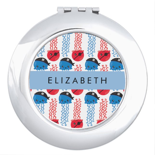 Pirate Jellyfish, Jellyfish Pattern, Your Name Compact Mirror (Front)