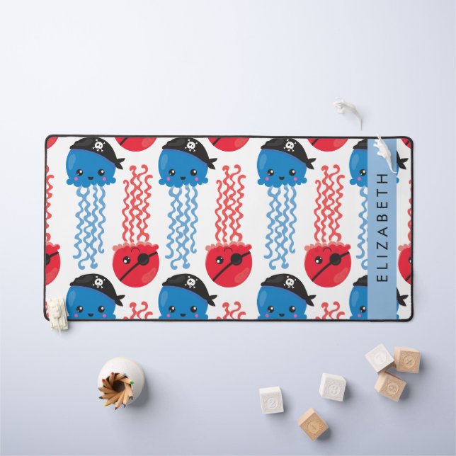 Pirate Jellyfish, Jellyfish Pattern, Your Name Desk Mat (Kids Table)