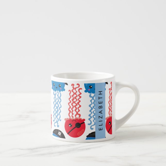 Pirate Jellyfish, Jellyfish Pattern, Your Name Espresso Cup (Right)