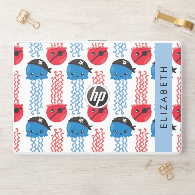 Pirate Jellyfish, Jellyfish Pattern, Your Name HP Laptop Skin (Desk)