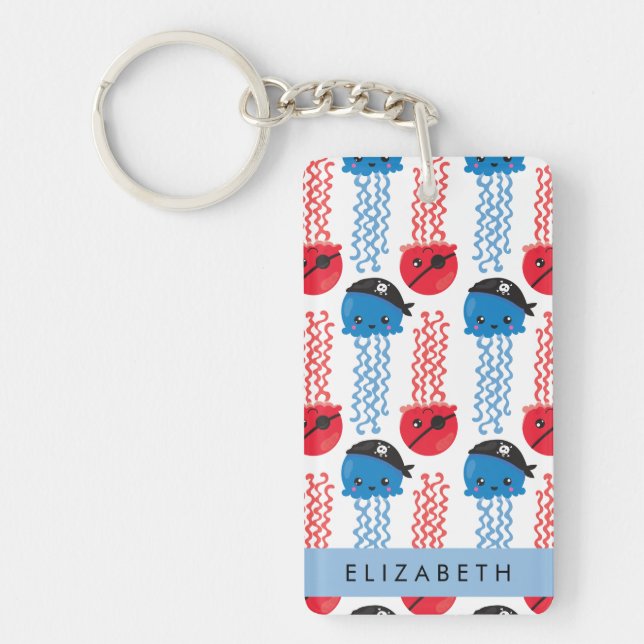 Pirate Jellyfish, Jellyfish Pattern, Your Name Key Keychain (Front)