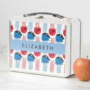 Pirate Jellyfish, Jellyfish Pattern, Your Name Metal Lunch Box