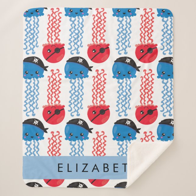 Pirate Jellyfish, Jellyfish Pattern, Your Name Sherpa Blanket (Front)