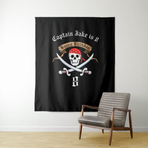 Pirate Jolly Roger Black Birthday Party Backdrop
