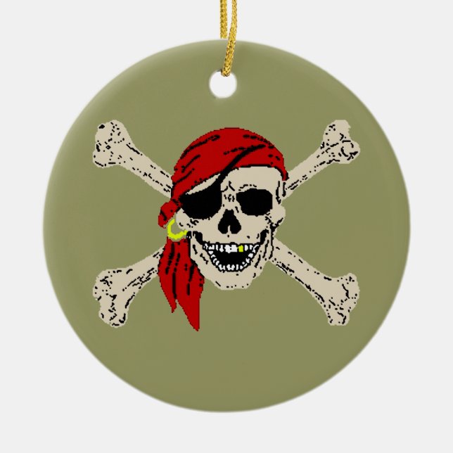 Pirate Jolly Roger Ceramic Ornament (Front)