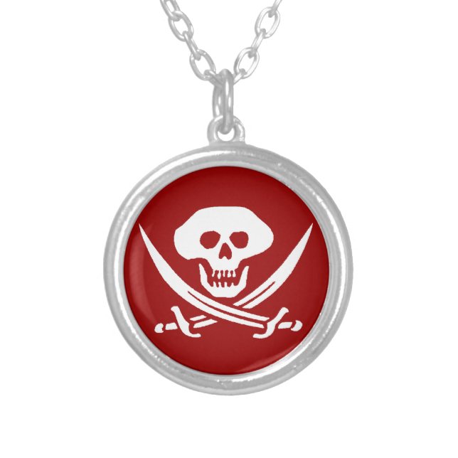 Pirate Jolly Roger Silver Plated Necklace (Front)