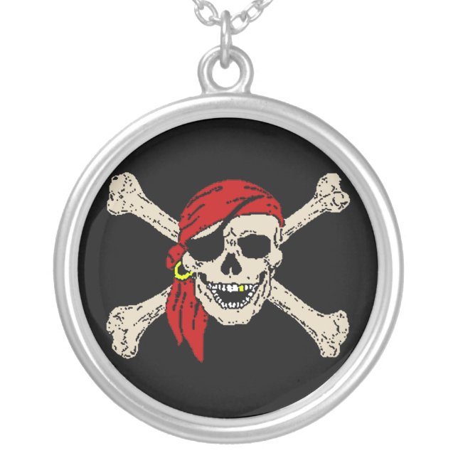 Pirate, Jolly Roger Silver Plated Necklace (Front)