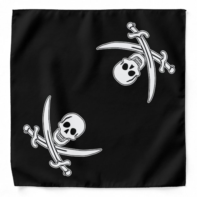 Bandana Head Scarf Wrap Cover Black White Red Skull PIRATE HAT CROSS SWORDS 