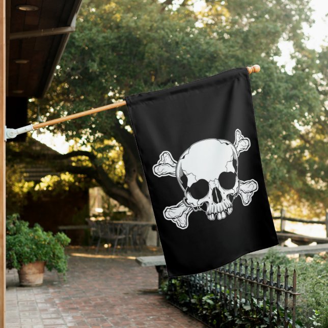 Pirate Jolly Roger Skull House Flag (In SItu)
