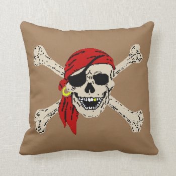 Pirate Jolly Roger Skull Throw Pillow by figstreetstudio at Zazzle