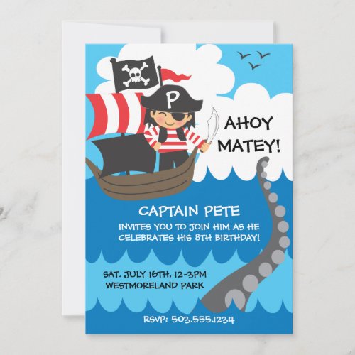 Pirate Kid Birthday Invitations