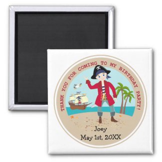 Pirate kid birthday party 2 inch square magnet