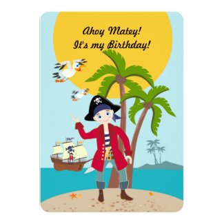 Pirate kid birthday party 5" x 7" invitation card