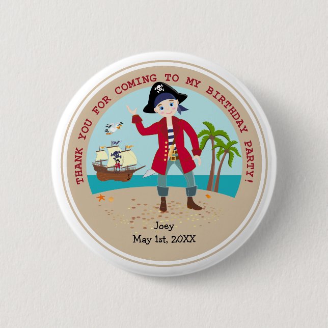 Pirate kid birthday party button (Front)